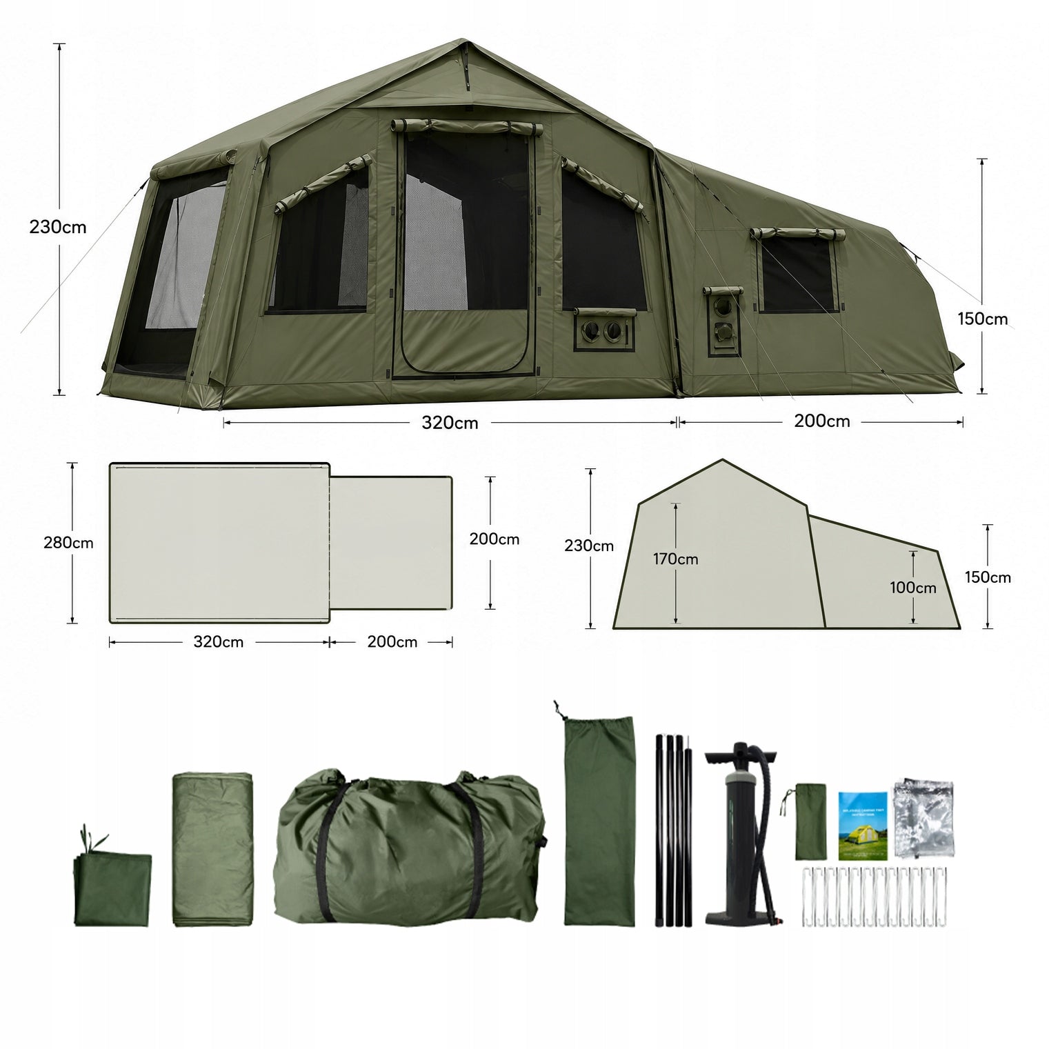 Glamping Pumped Camping Tent Up to 10 Pers Large with Oxford Bedroom Manufacturer code COTIT15-XLOE