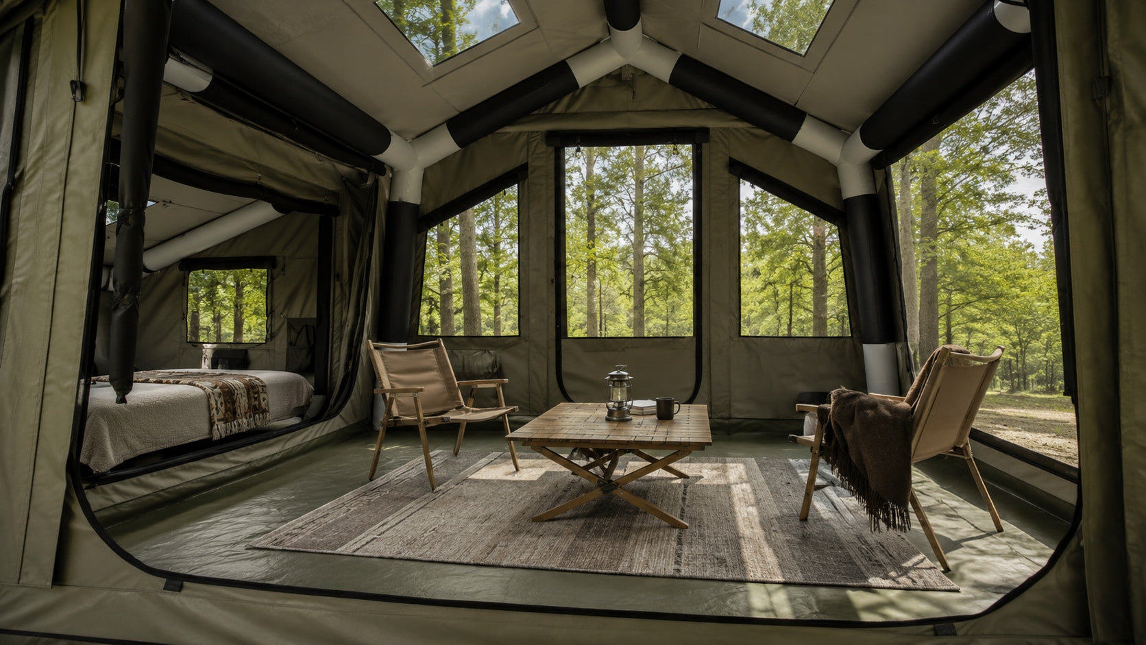 Glamping Pumped Camping Tent Up to 10 Pers Large with Oxford Bedroom Waterproofness 3000 mm