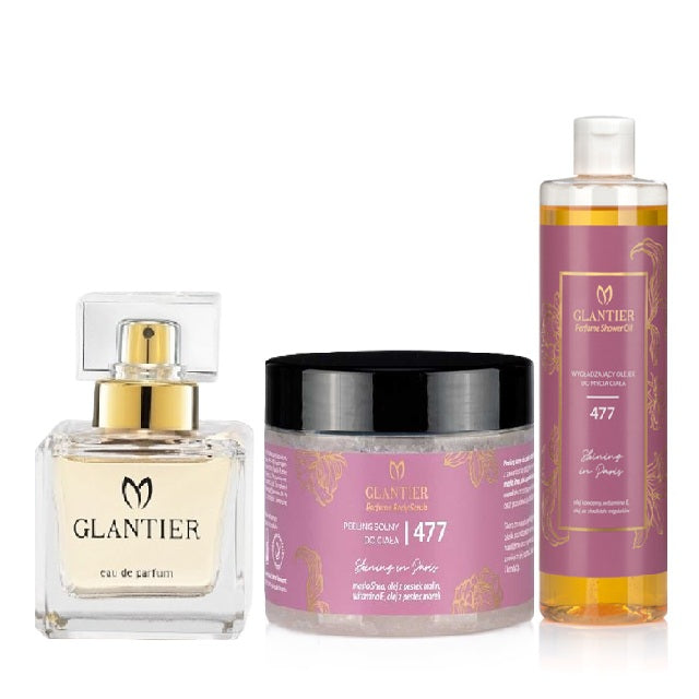 Glantier 477 oriental, sensual Set: Eau de Parfum peeling oil