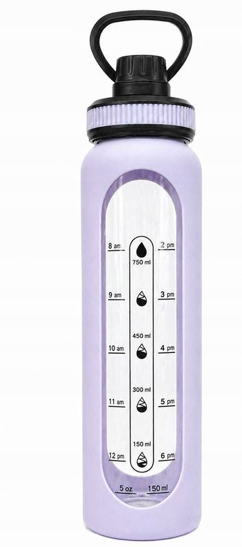 Glass Bottle 1000 ml Motivational Clear Violet Silicone Cover Holder