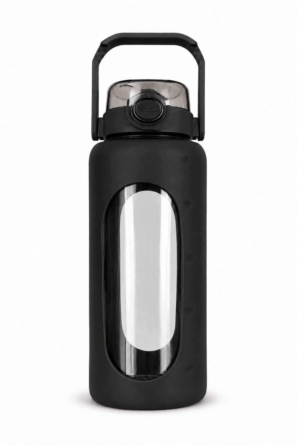 Glass Bottle 1L Black With Straw Holder Phone BPA Free