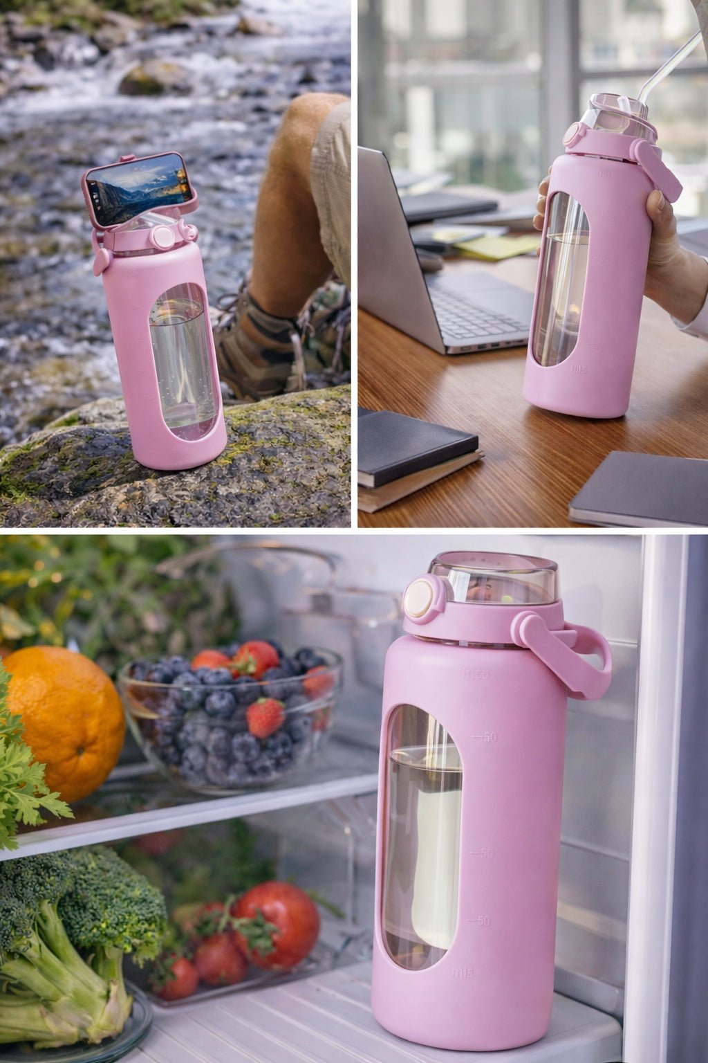Glass Bottle Water Bottle 1,8L Workout Gym Fitness Phone Holder Brand no brand