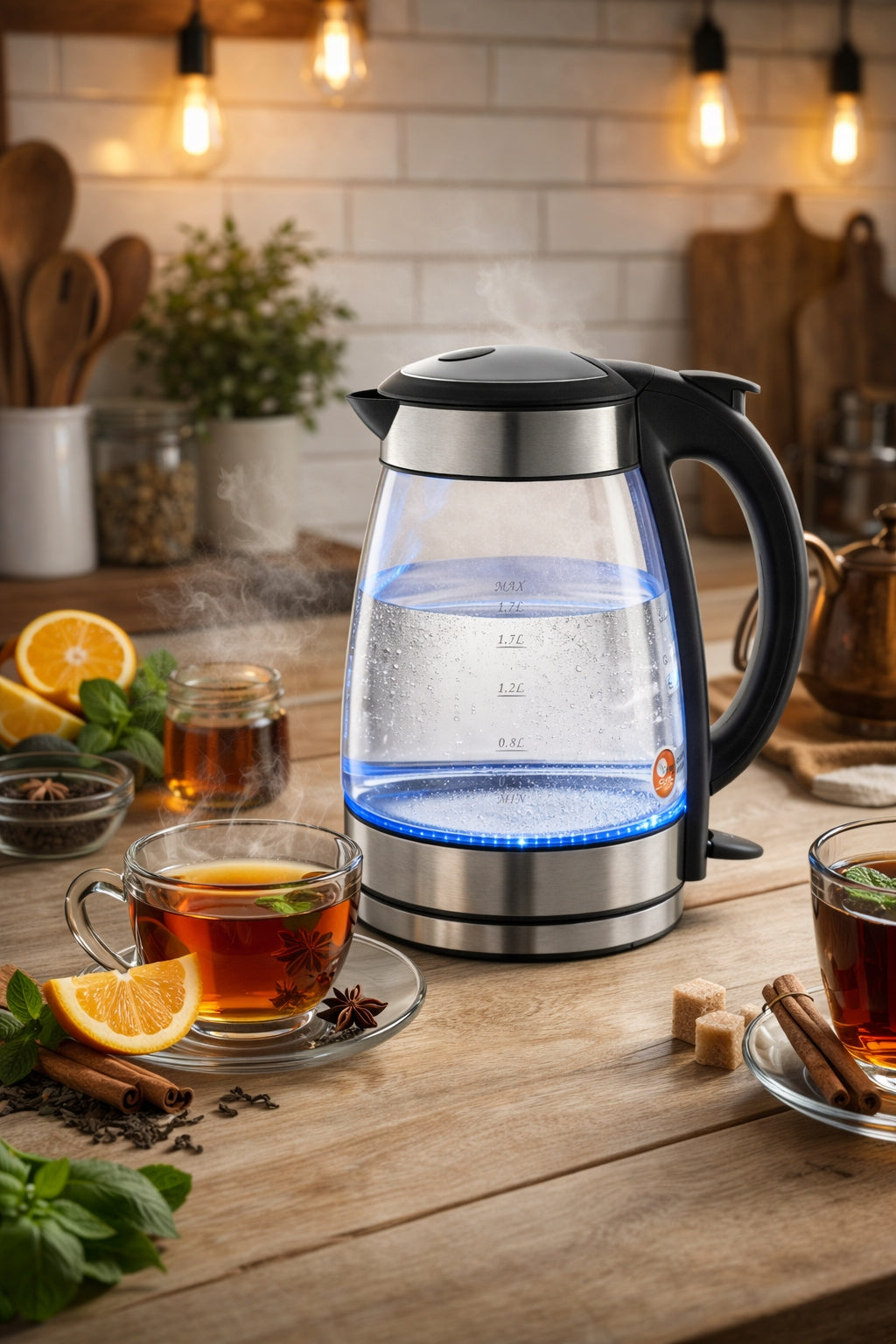 Glass Electric Kettle CAS-07 ART Backlit LED Steel 1,7l Power 2200 W