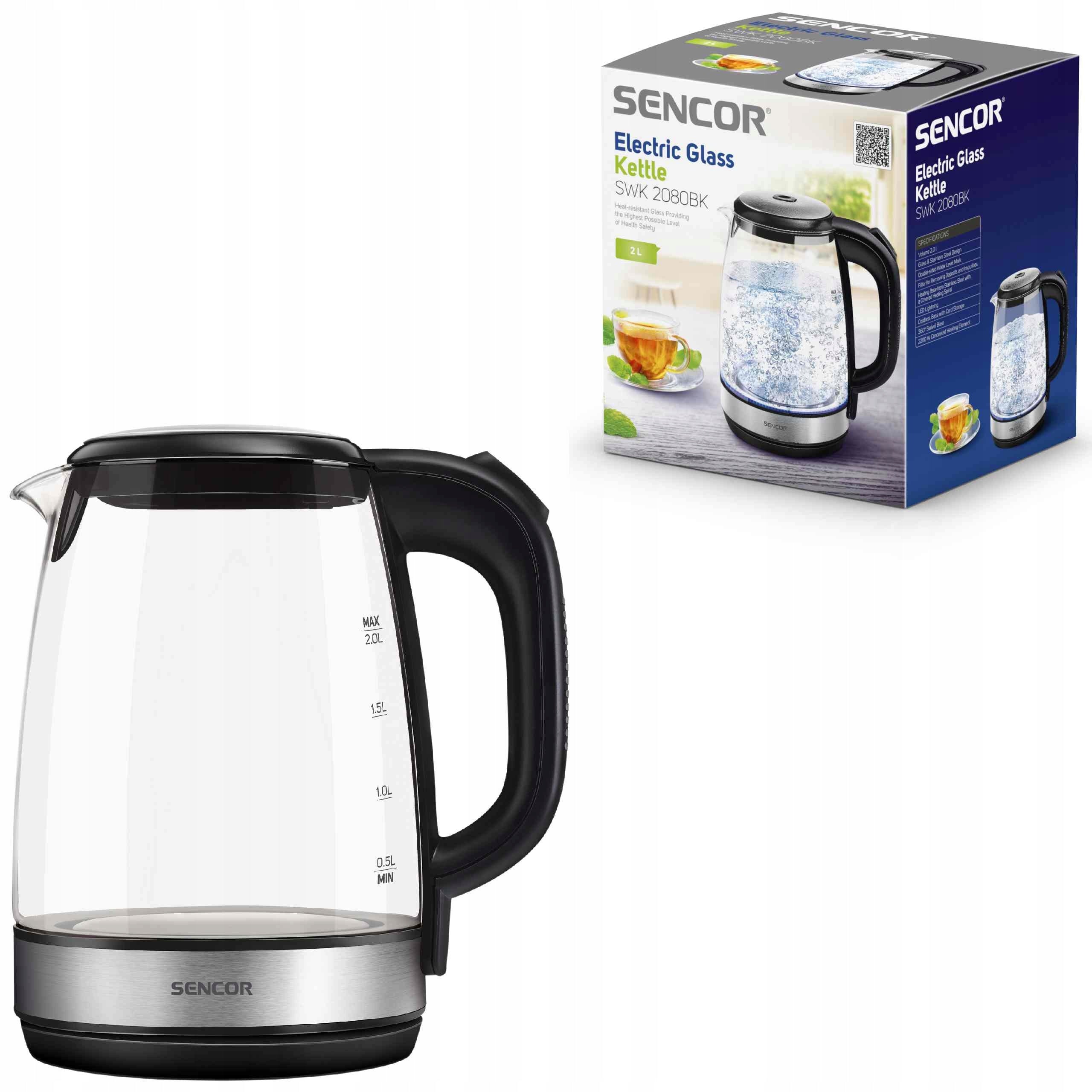 Glass Electric Kettle Sencor SWK 2080BK 2L Packaging status original