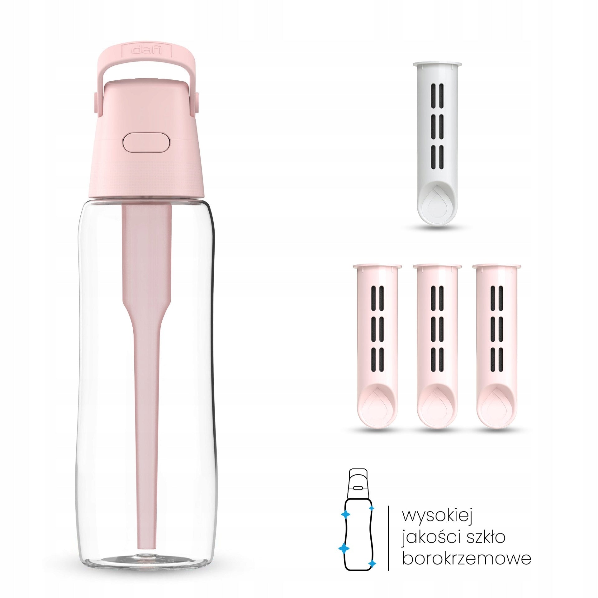 Glass Filter Bottle Dafi GLASS 0,6 Baby Pink 4x Filter