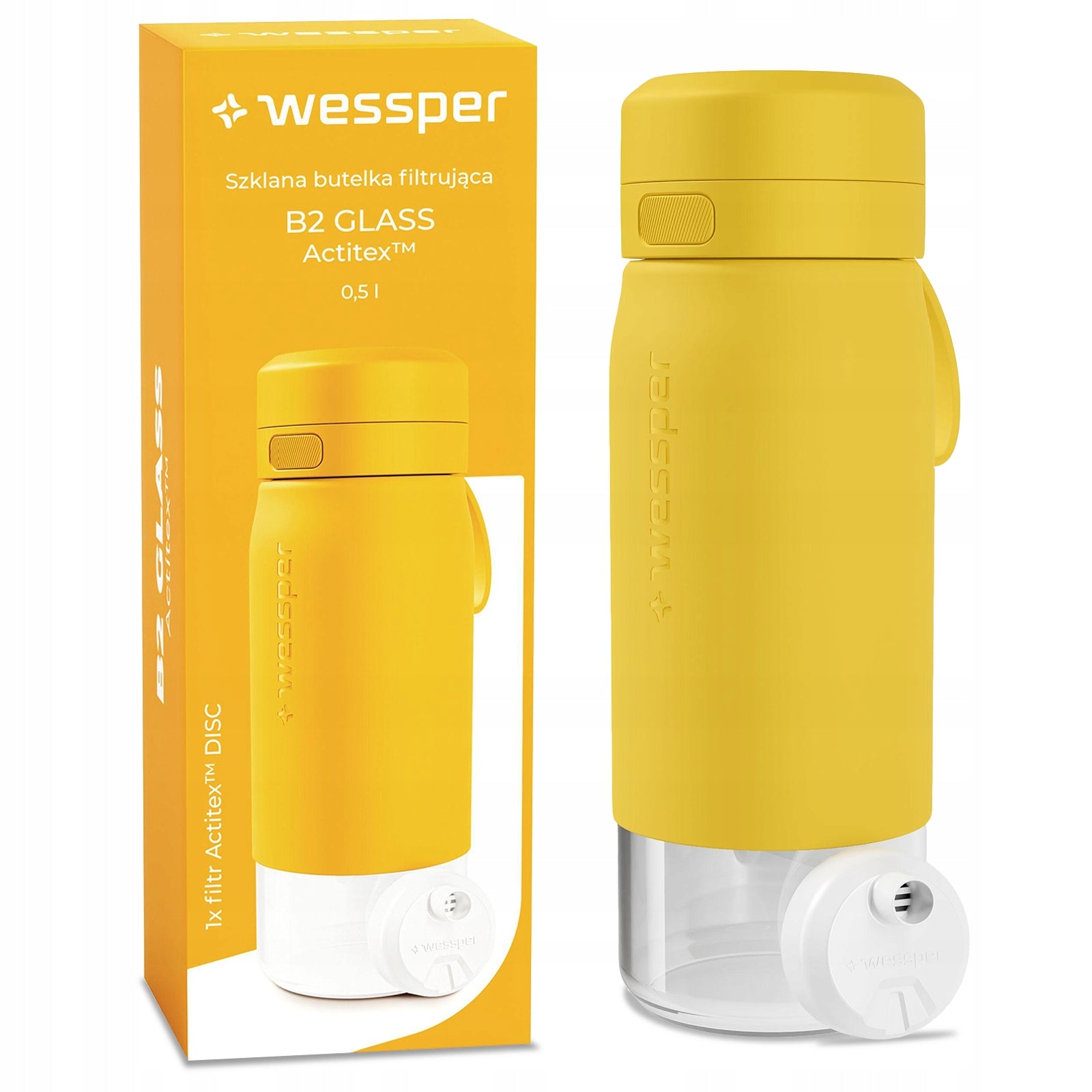 Glass Filter Bottle Wessper B2 Glass 0,5L Yellow with filter set Packaging status original