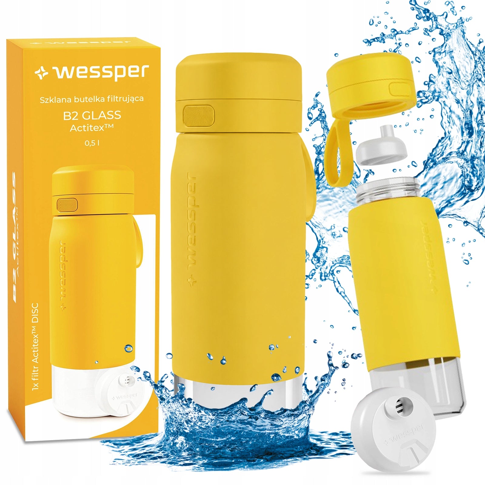 Glass Filter Bottle Wessper B2 Glass 0,5L Yellow with filter set