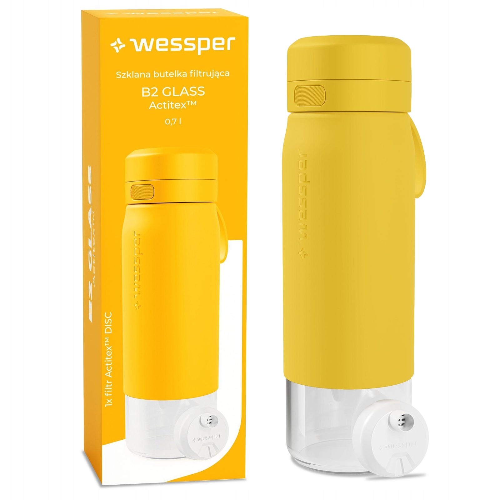 Glass Filter Bottle Wessper B2 Glass 700 ml Yellow set with filter Packaging status original