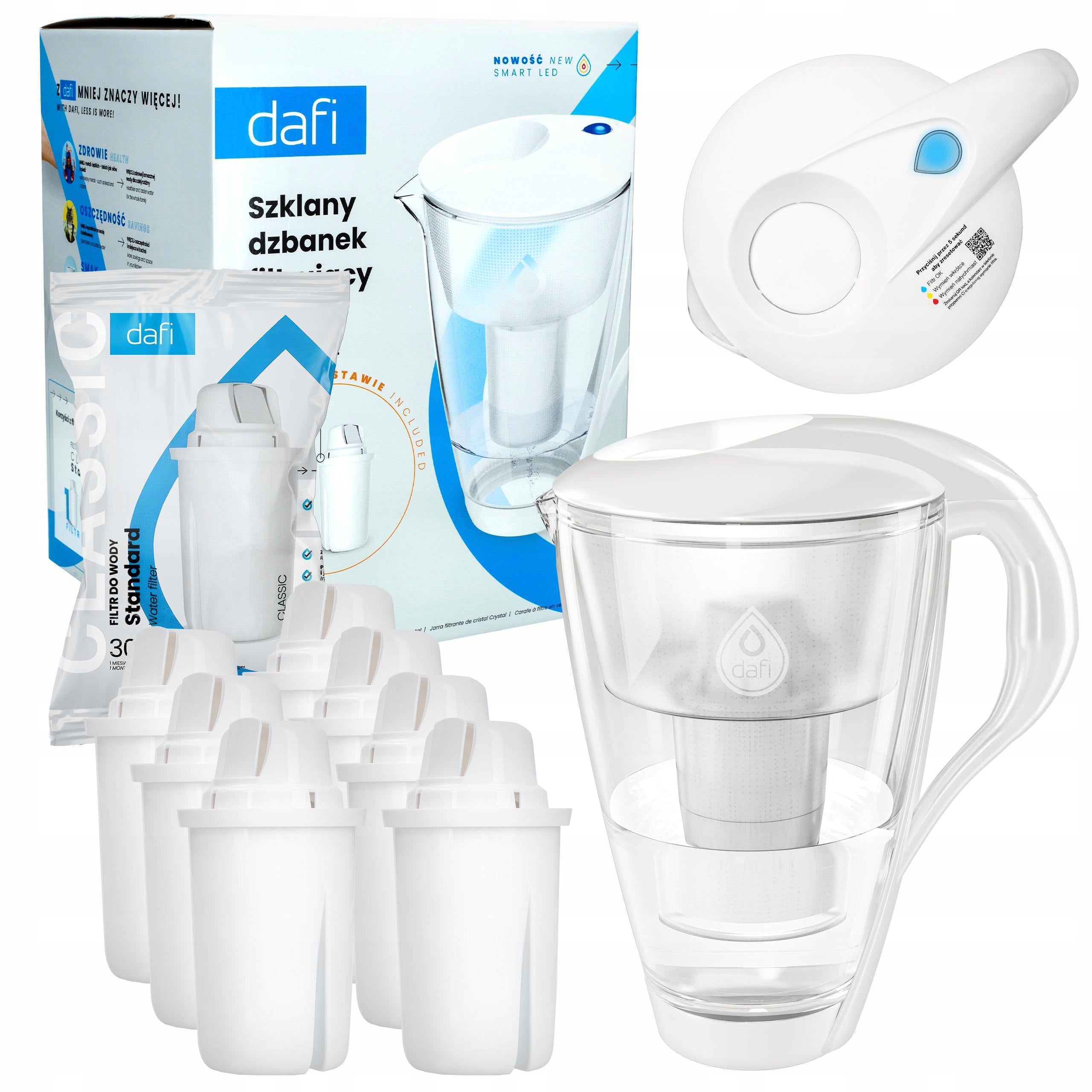 Glass Filter Jug DAFI UNIMAX LED 2L + 8x Filter Water Cartridge DAFI