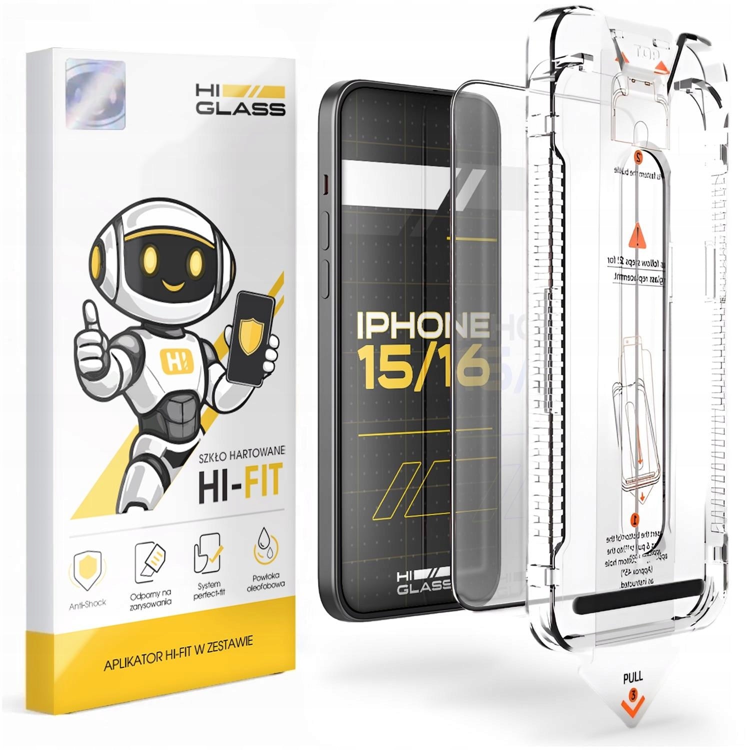 Glass For iPhone 16 / iPhone 15 (Hardened, With Applicator, Protective, 5D, 9H)