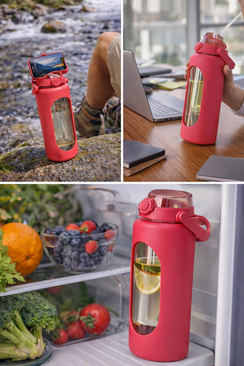 Glass Water Bottle 1,8L For Exercise Gym Fitness Phone Holder Brand no brand