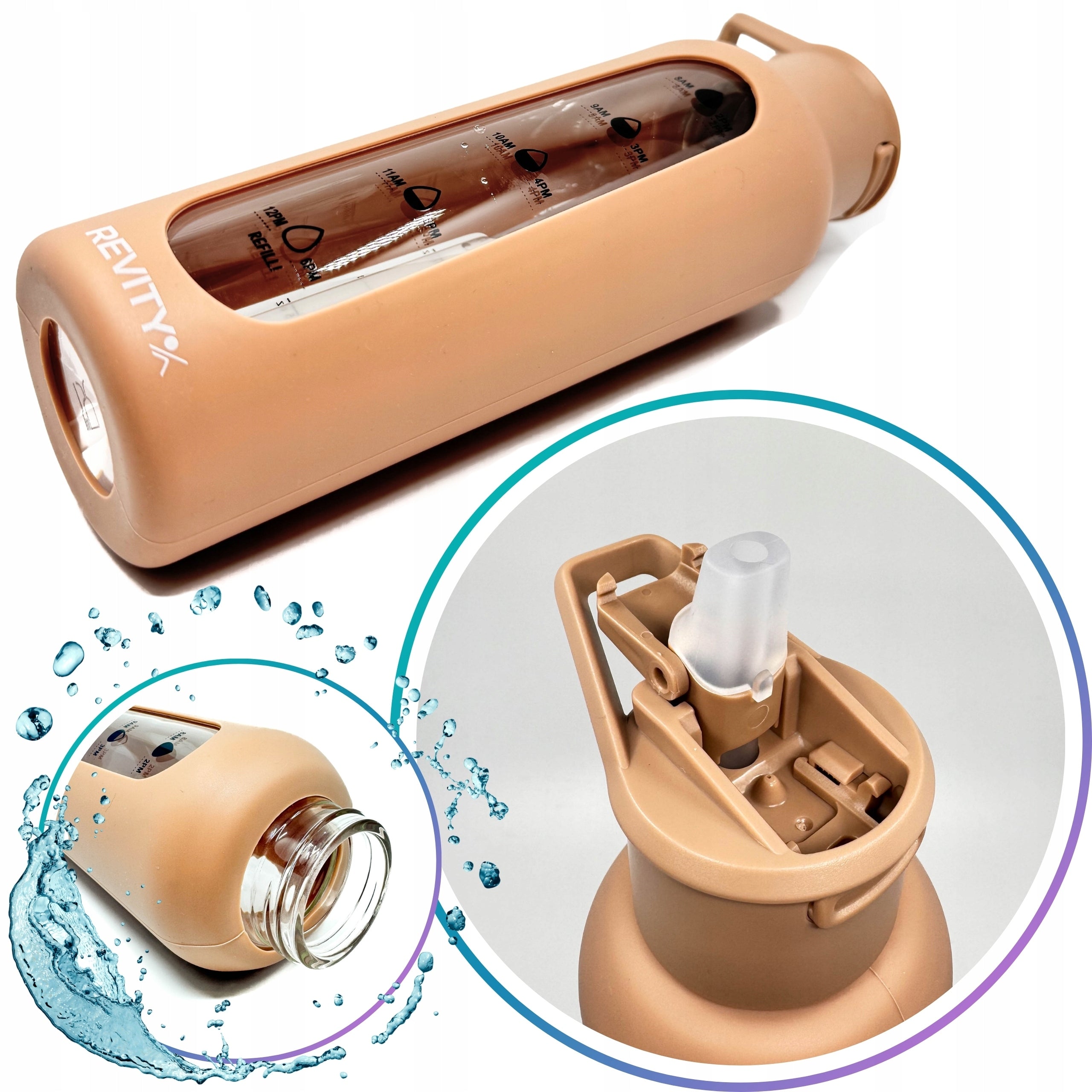 Glass Water Bottle with Automatic Mouthpiece Bottle Silicone Pouch Beige Color green