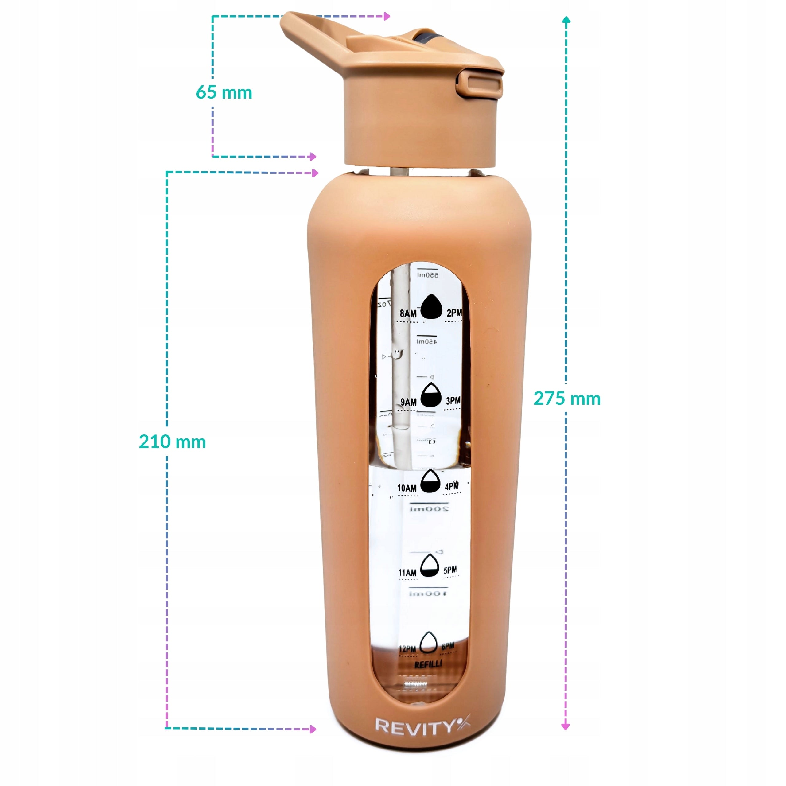 Glass Water Bottle with Automatic Mouthpiece Bottle Silicone Pouch Beige Manufacturer code Bidon sportowy fitness crossfit na siłownię