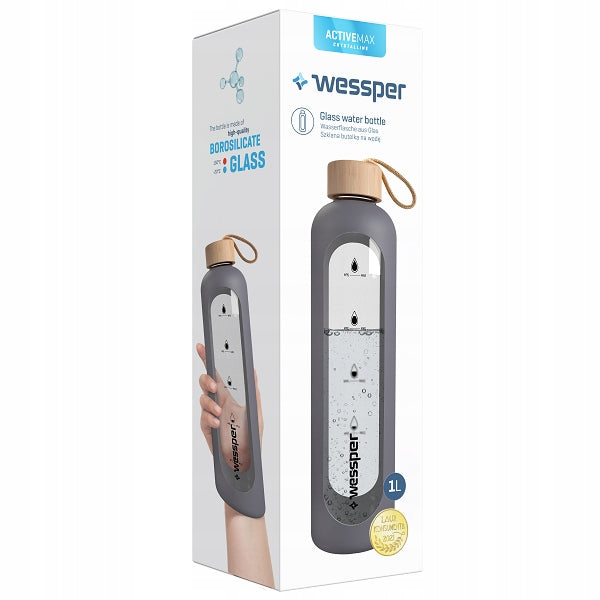 Glass bottle Wessper WES260-GR 1L removable grey silicone cover Manufacturer code WES260-GR