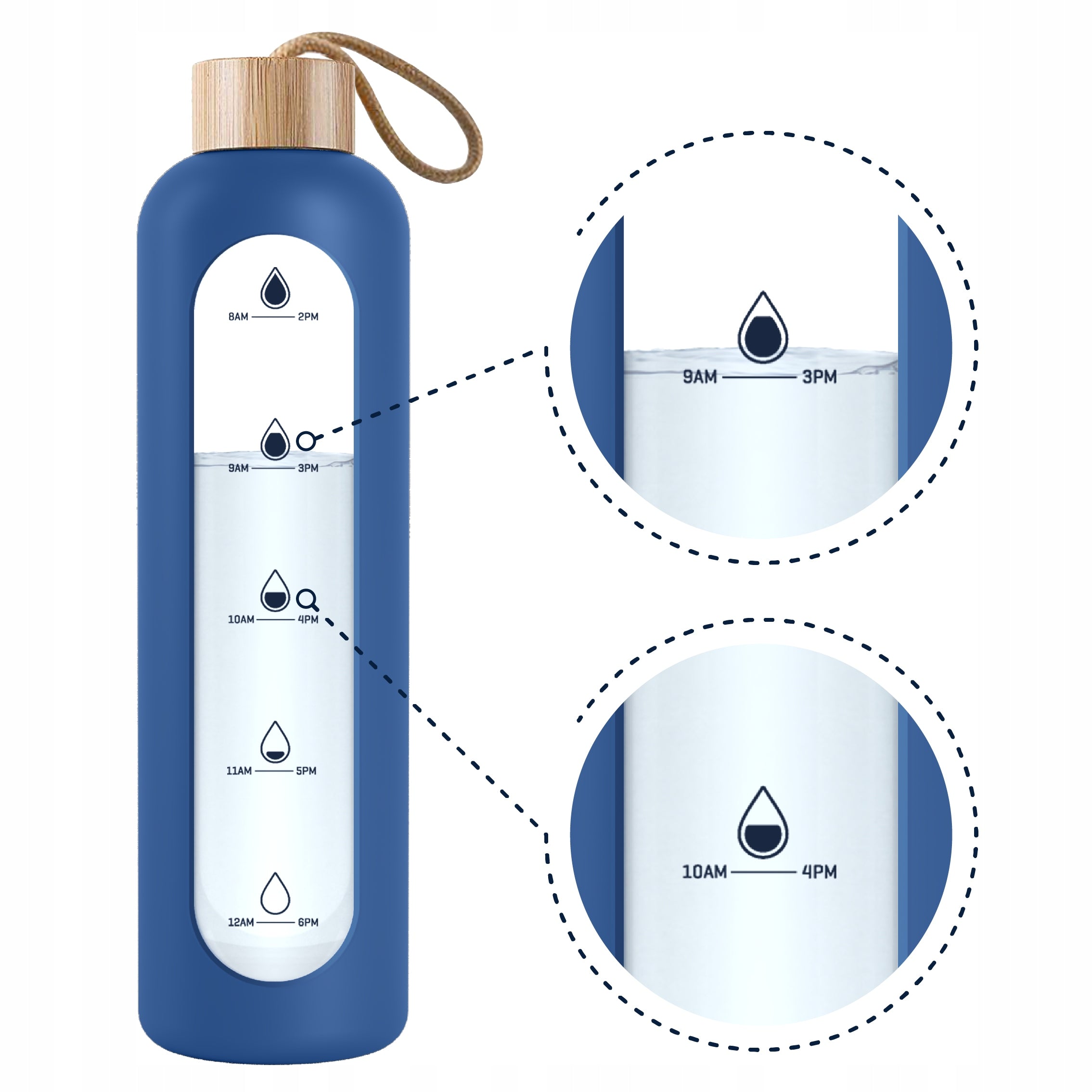 Glass bottle Wessper WES260-NB water bottle blue silicone cover 1L Manufacturer code WES260-NB