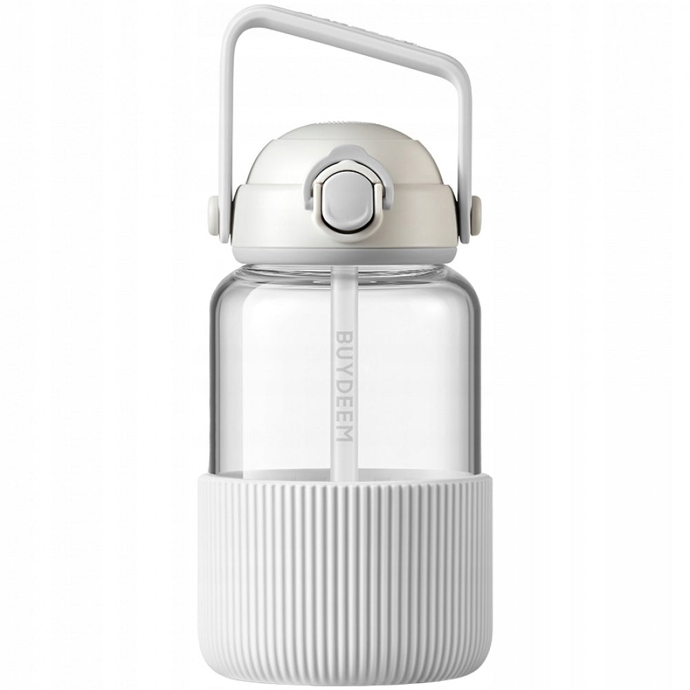 Glass bottle with straw 1 L water bottle Buydeem DG710 white