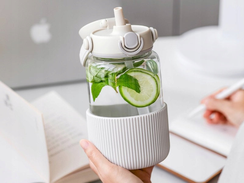 Glass bottle with straw 800ml Buydeem DG710 for water White Packaging status original