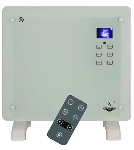 Glass convector heater El Fuego 1000 W white portable wall