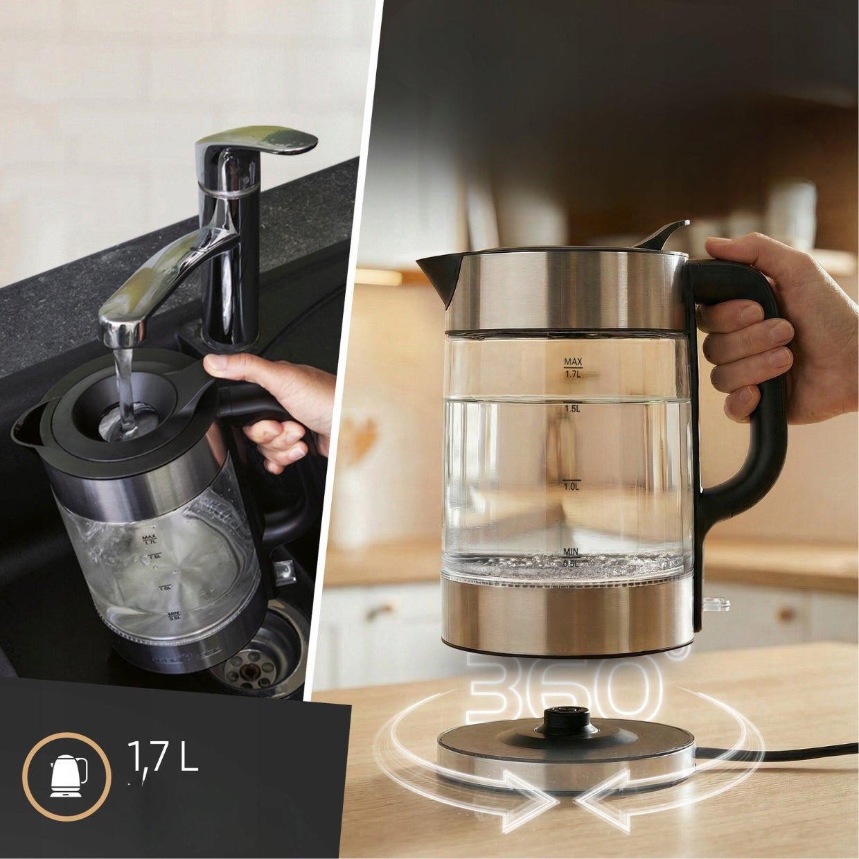 Glass electric kettle 1.7 L Glass ProfiCook PC-WKS (dark inox) Capacity 1.7 l