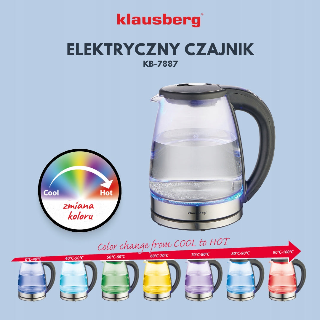 Glass electric kettle Temperature control Klausberg KB-7887 1.8L LED LCD EAN (GTIN) 5908287278875