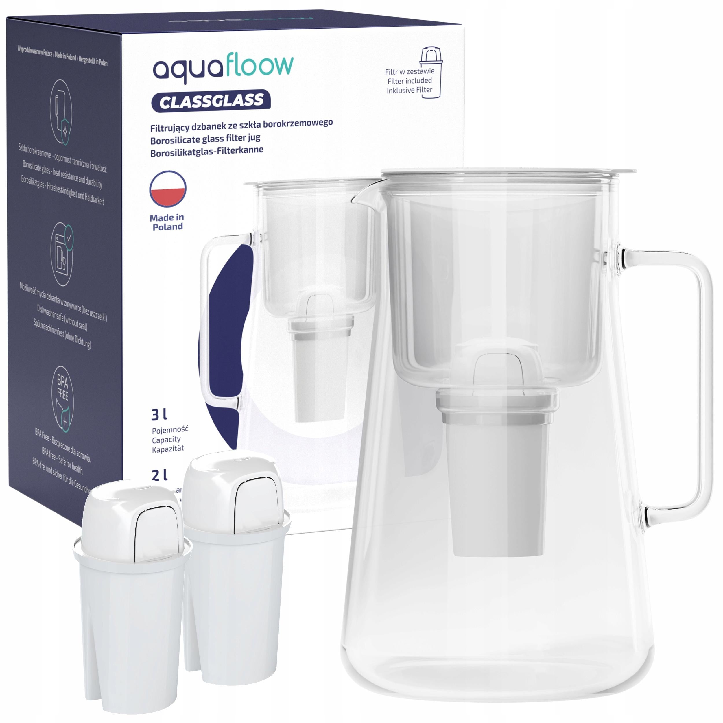 Glass filter jug AquaFloow ClassGlass 3l + 3x Class water filter