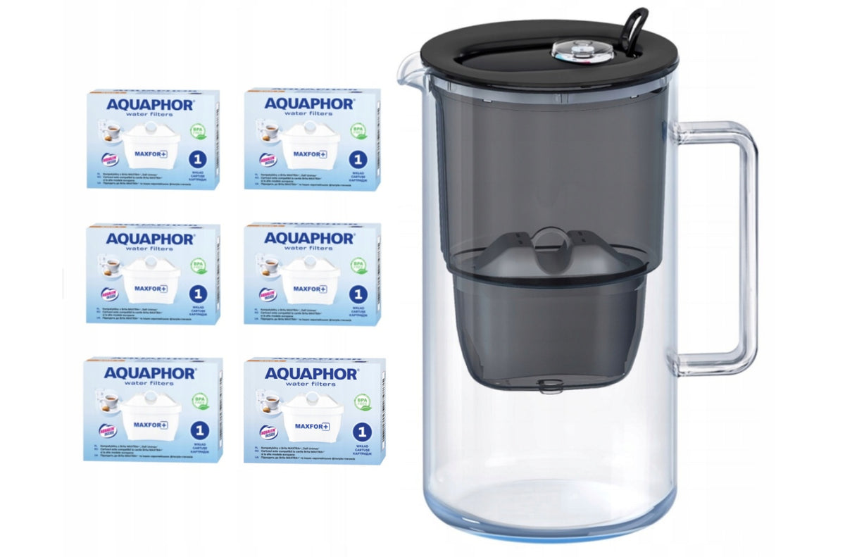 Glass filter jug Aquaphor Glass 2,5l BLACK + 6 MAXFOR+