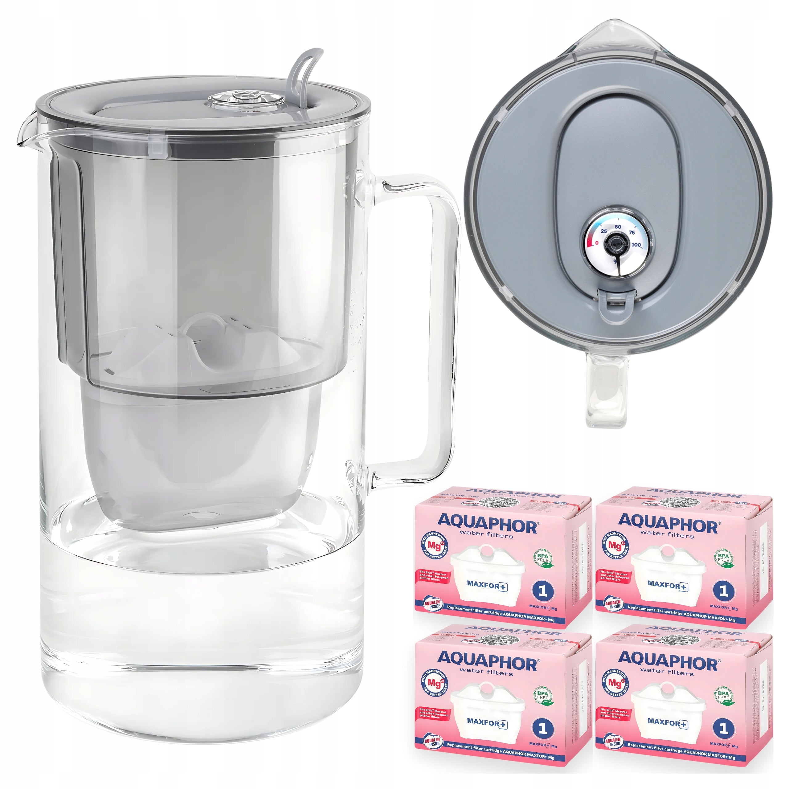 Glass filter jug Aquaphor Glass Grey + 4 Filters Maxfor Mg Magnesium