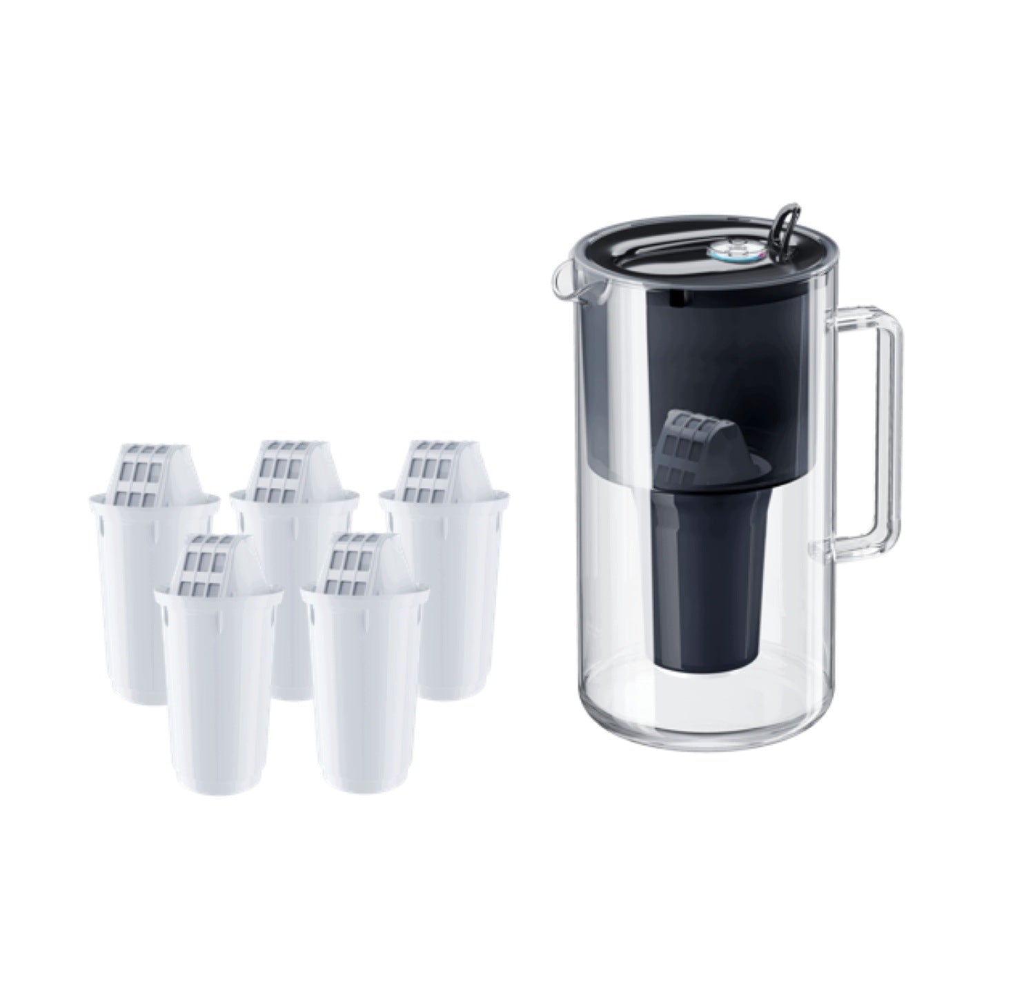 Glass filter jug Aquaphor Nord 2,5l with 5 cartridges A5 350l, black