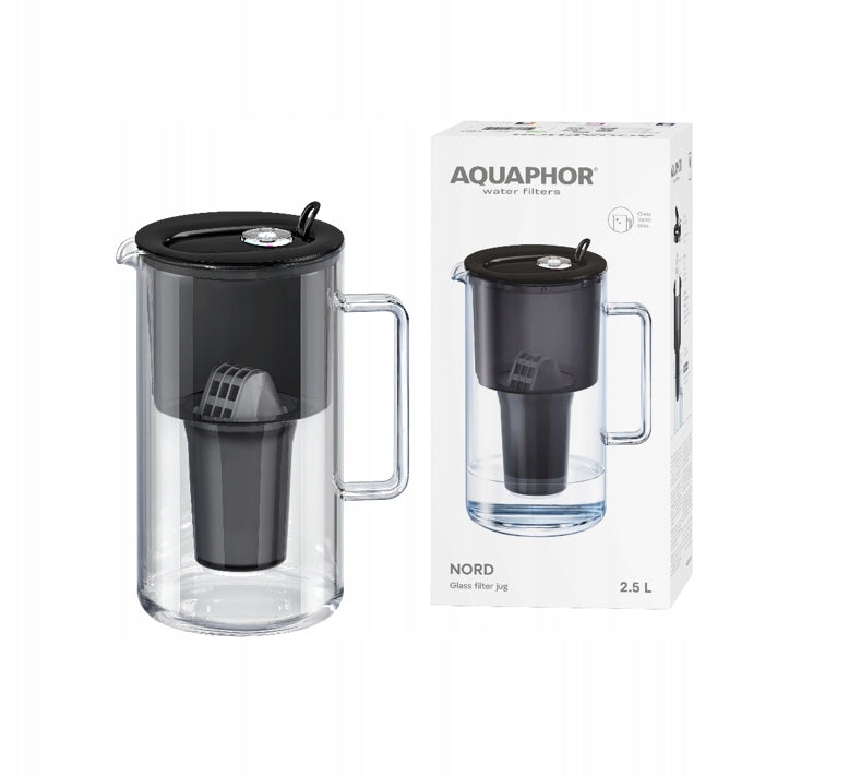 Glass filter jug Aquaphor Nord 2,5l with cartridge A5 (350l), black