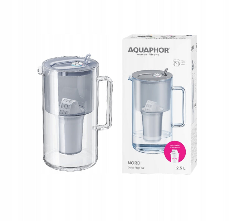 Glass filter jug Aquaphor Nord 2,5l with cartridge A5 Mg (350l), grey