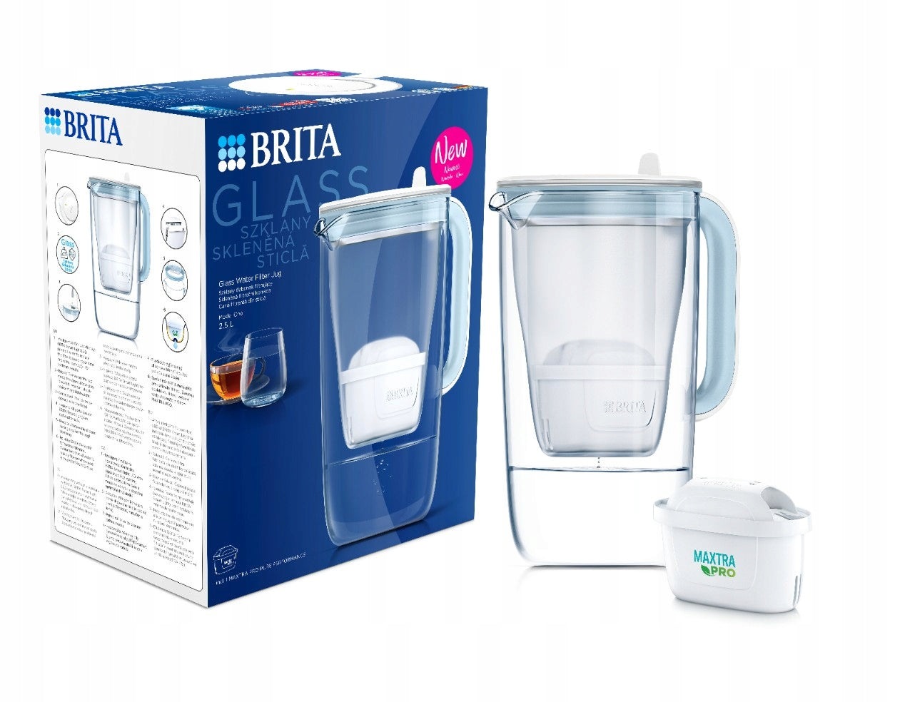 Glass filter jug BRITA + Pure Performance cartridge and 2x Hard Water Packaging status original