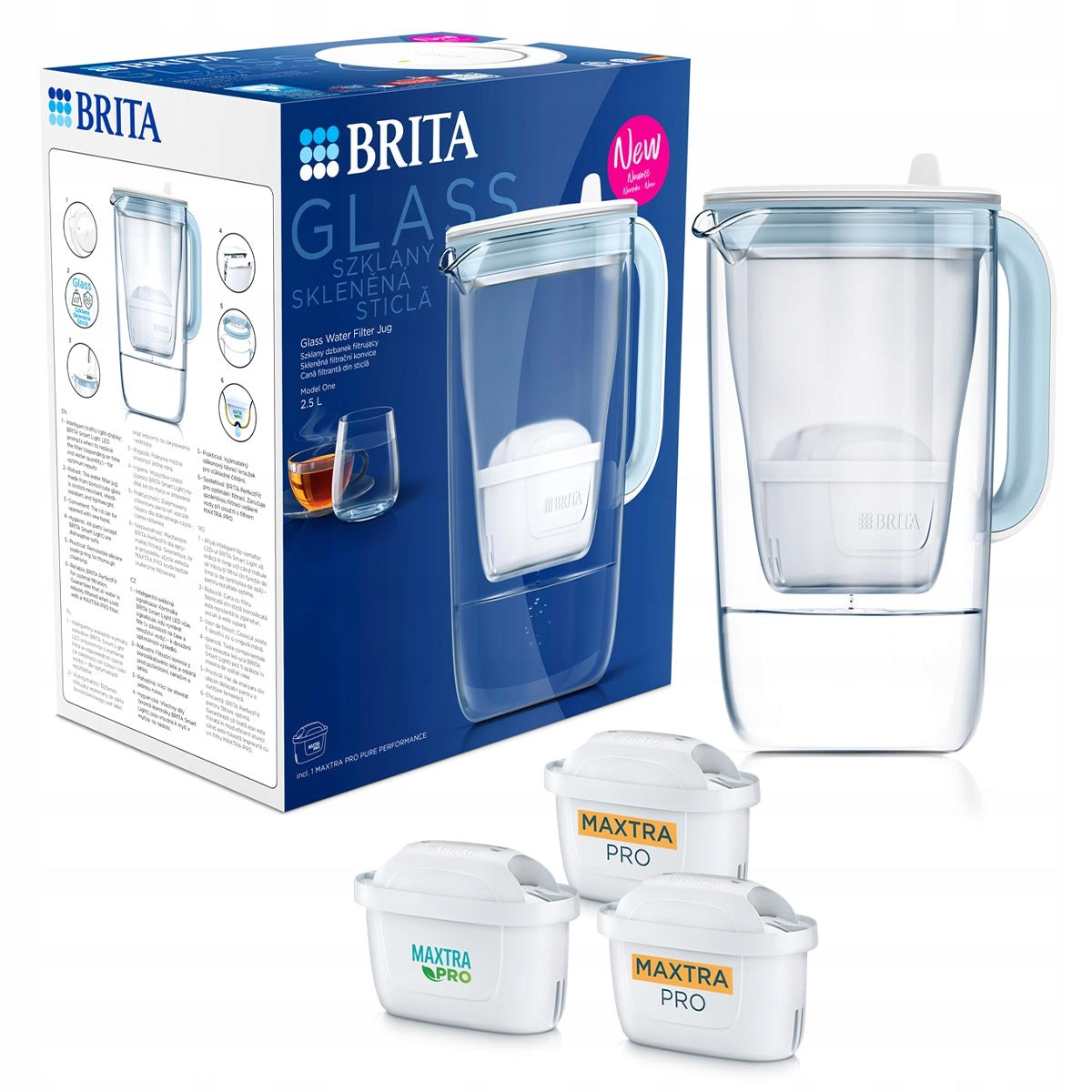 Glass filter jug BRITA + Pure Performance cartridge and 2x Hard Water
