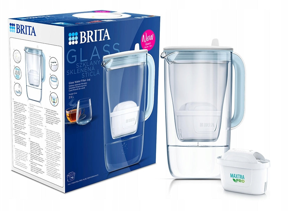 Glass filter jug Brita GLASS with 1 cartridge Maxtra PRO Pure Blue