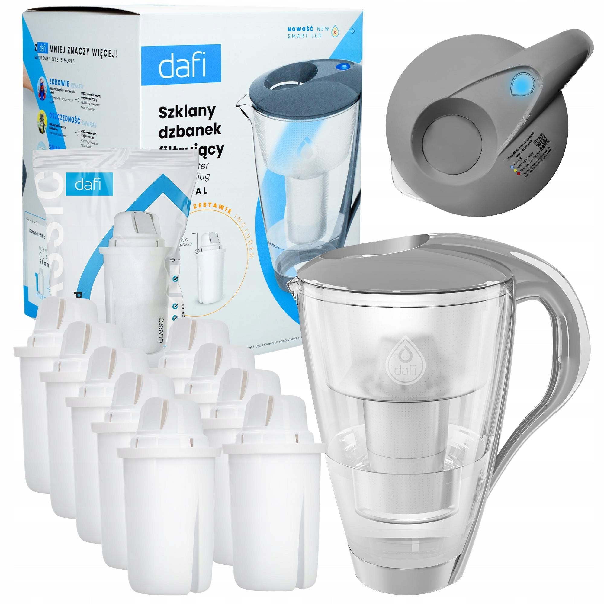 Glass filter jug Dafi Crystal 2l with LED counter + 10x Cartridge
