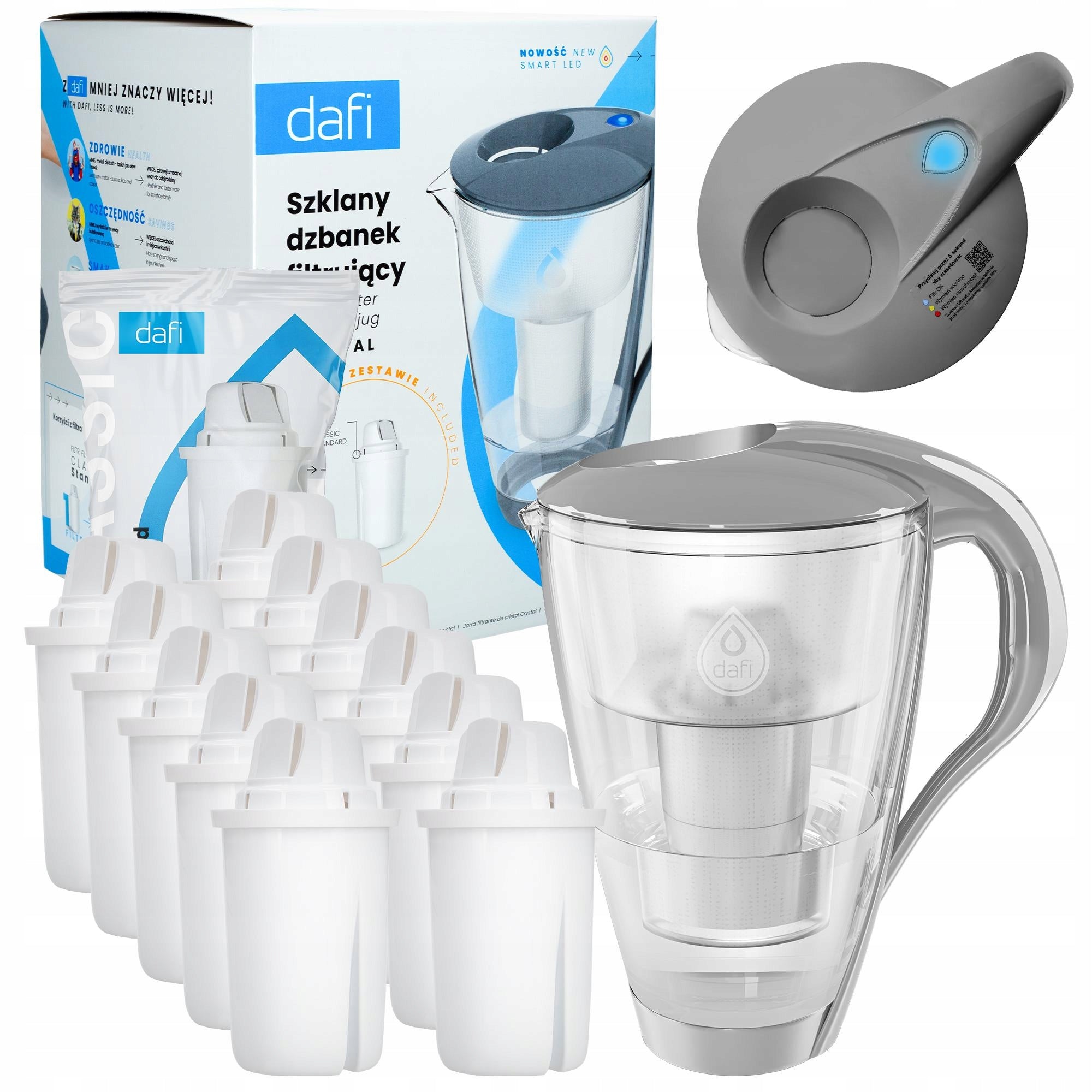 Glass filter jug Dafi Crystal 2l with LED counter + 12x Cartridge