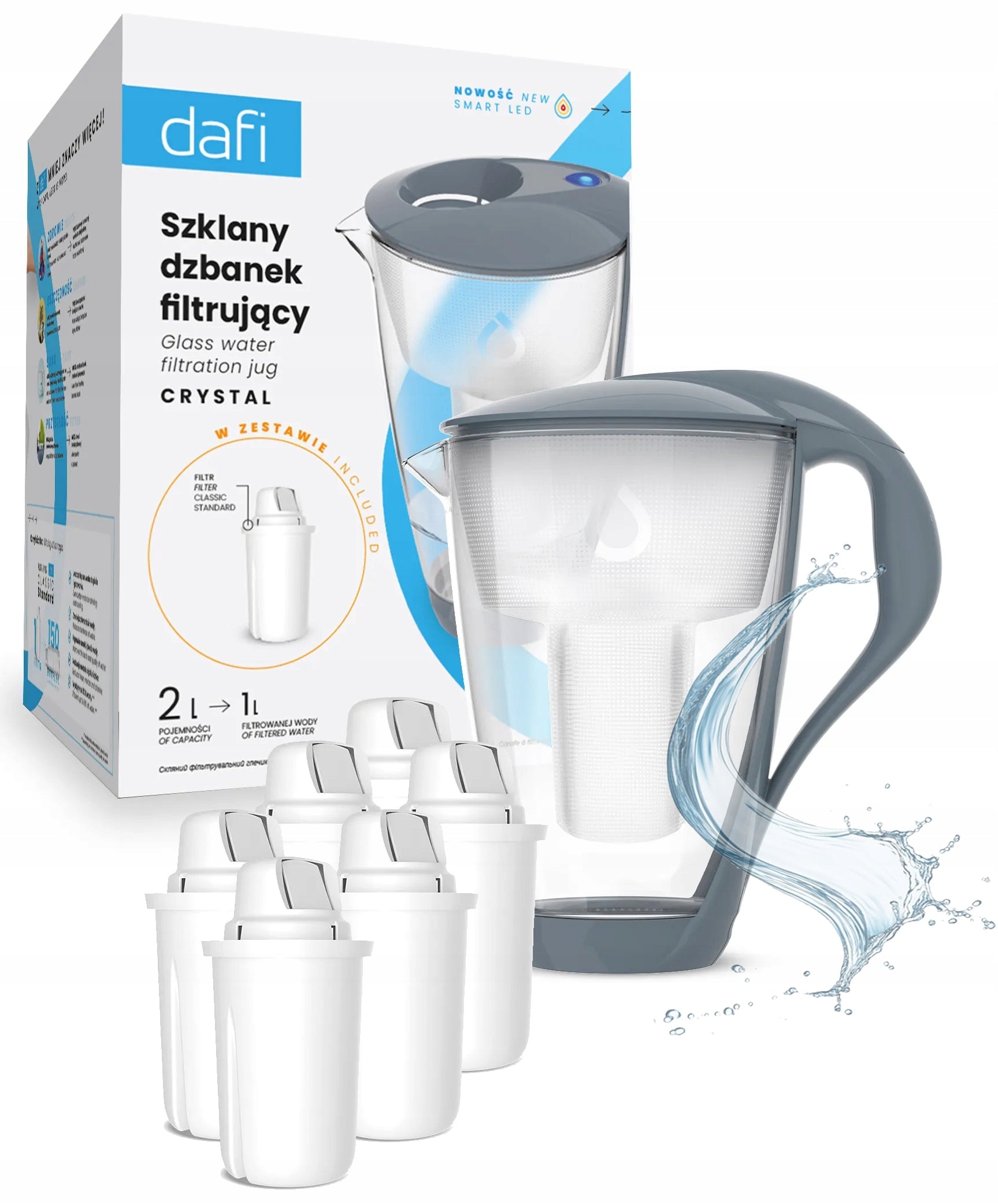 Glass filter jug Dafi Crystal 2l with LED counter + 6x Cartridge