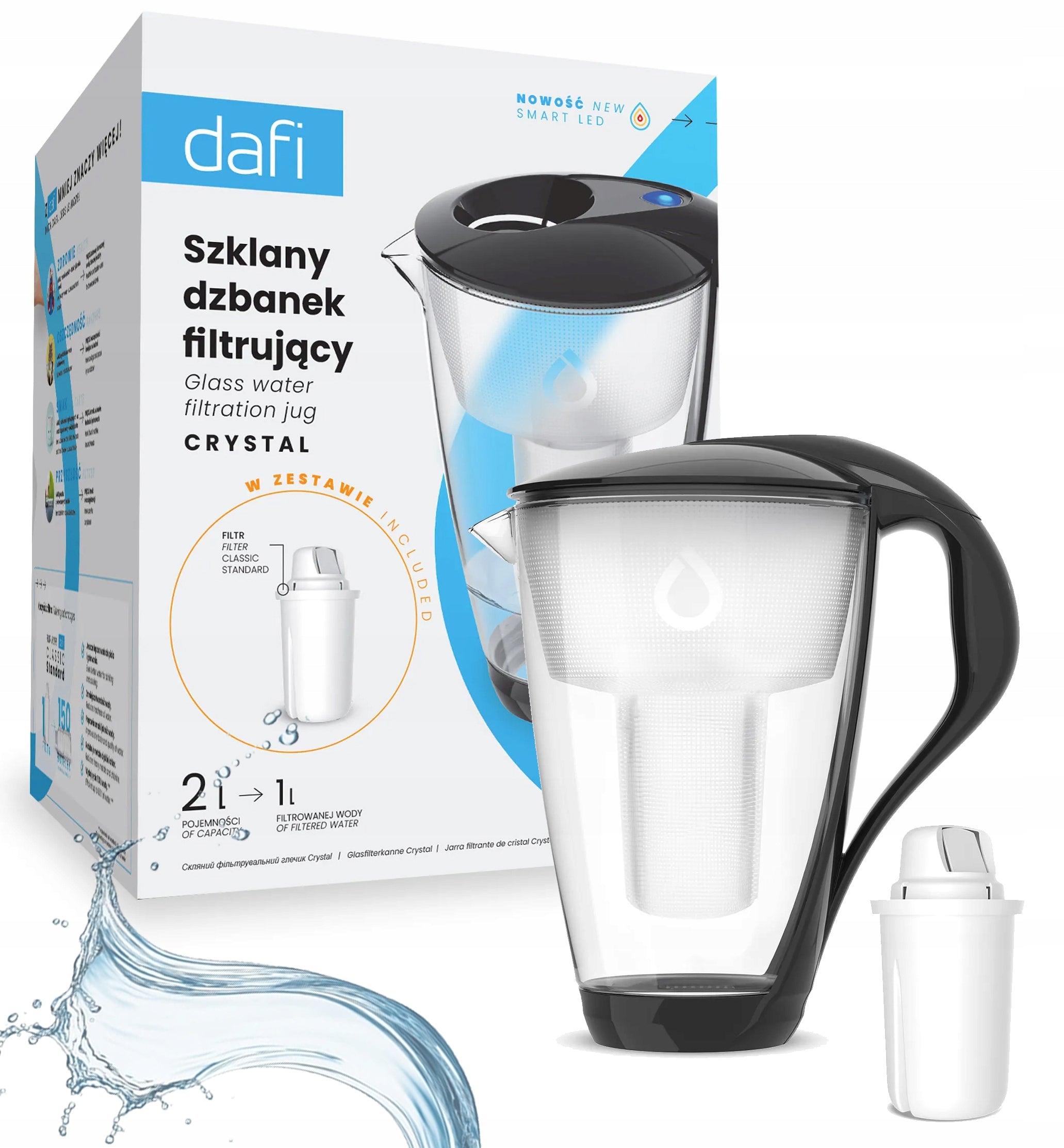 Glass filter jug Dafi Crystal LED + 1 Classic filter