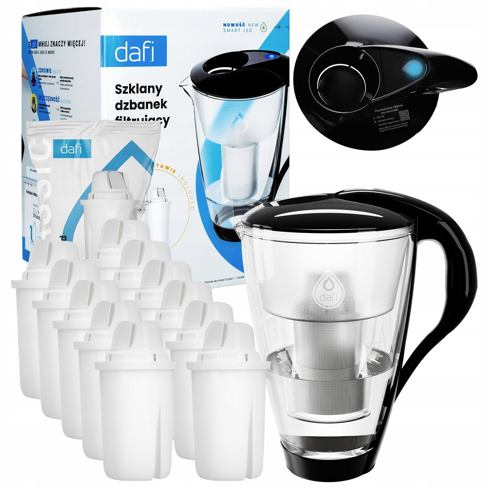 Glass filter jug Dafi Crystal LED 2l + 12x Filter Dafi Classic