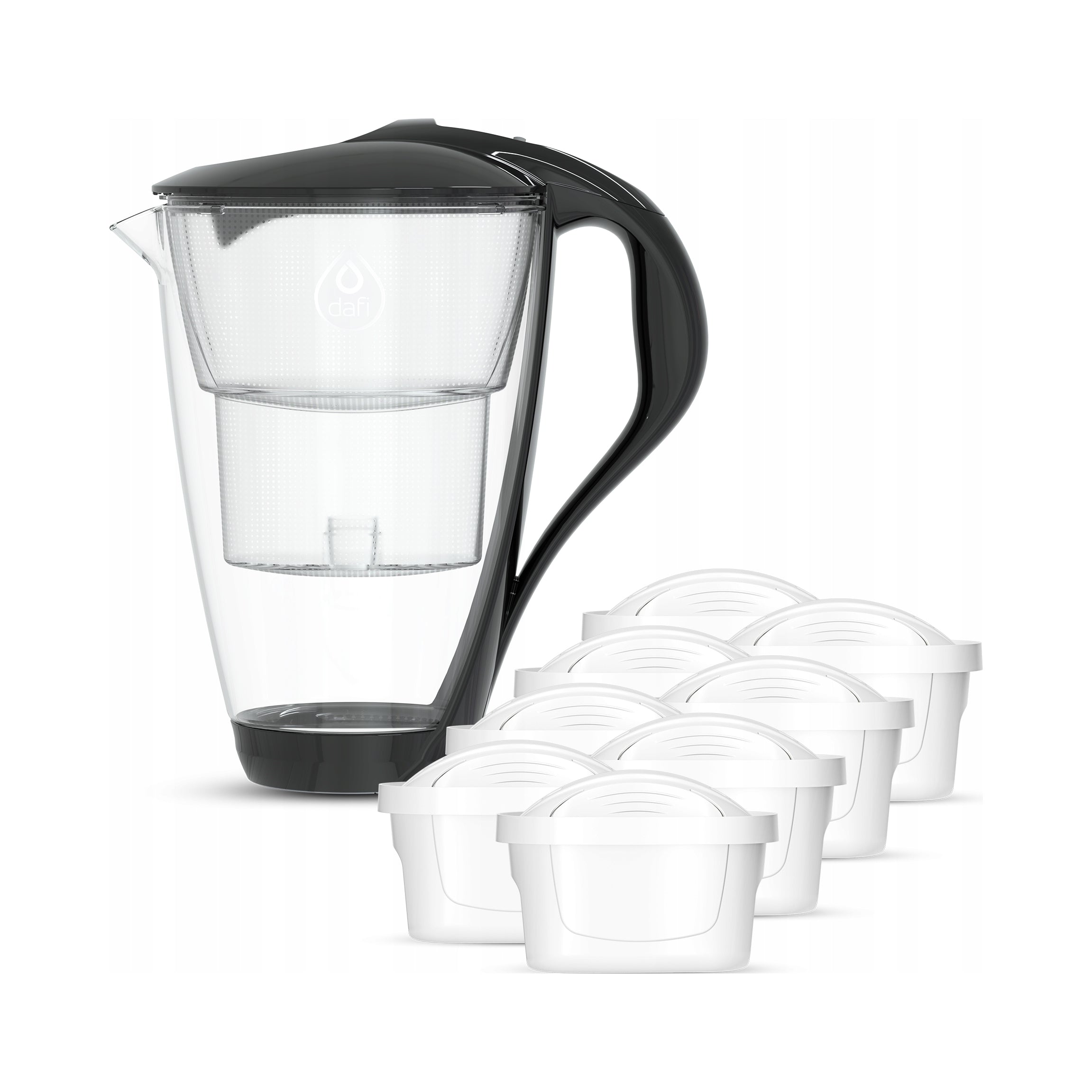 Glass filter jug Dafi Crystal LED black 8 Unimax cartridges Manufacturer code D.FO.DAFI.SZKLANY.LED.UM.CZARNY.P-8