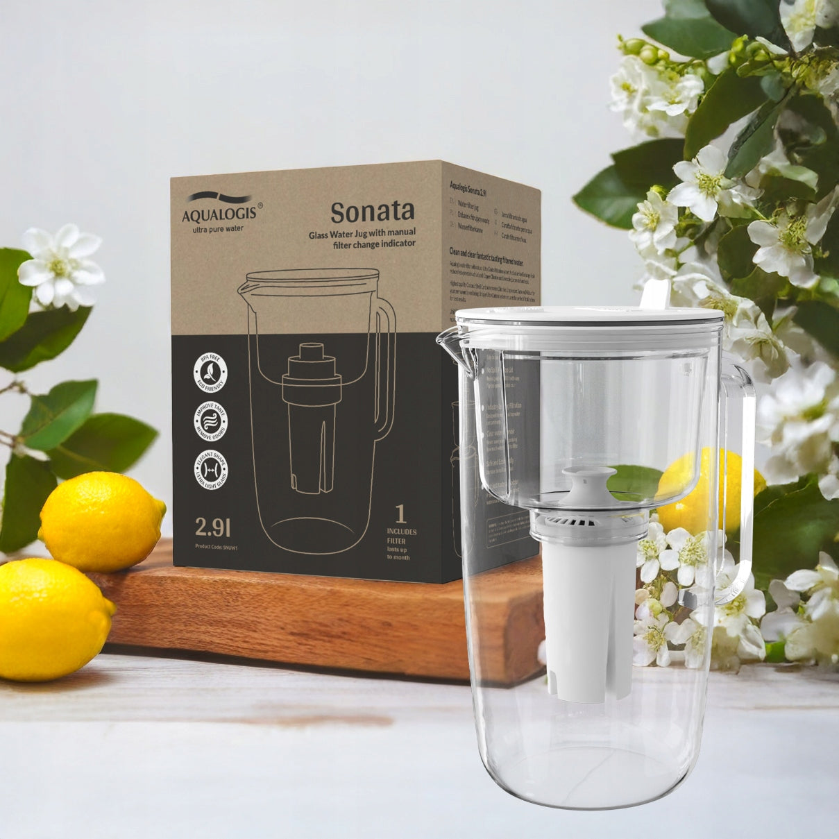 Glass filter jug Sonata White + 6 UniX cartridges Manufacturer code SNUW6
