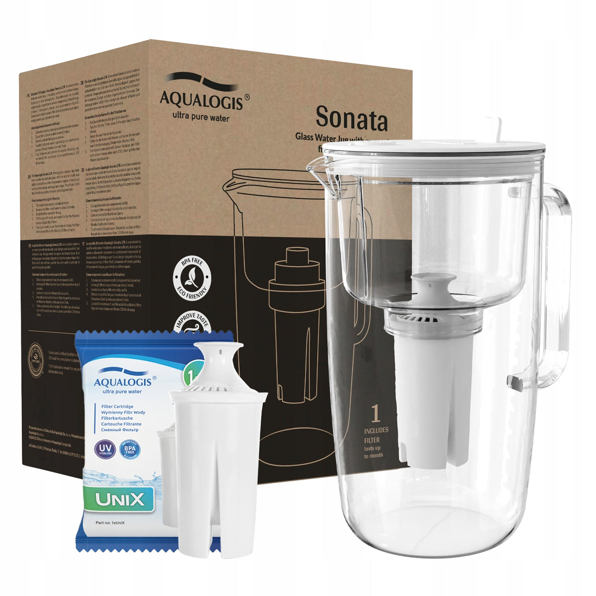 Glass filter jug Sonata White with 1 pc UniX Classic cartridge