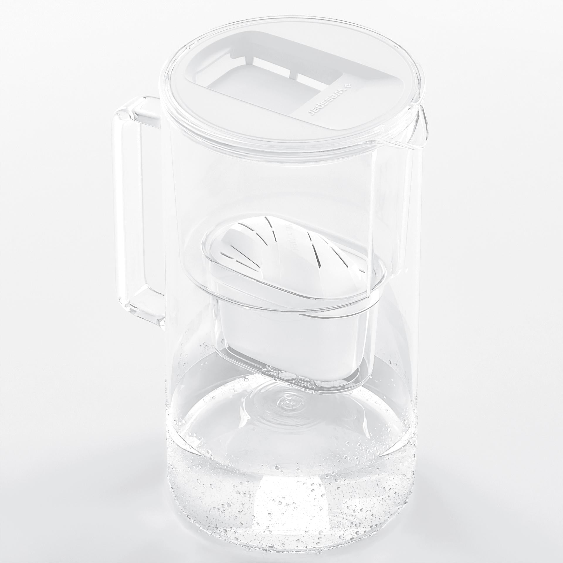 Glass filter jug Wessper D2 Borosilicate 3l white + 2x filter Manufacturer code WES201-WH_+_1X_FL01