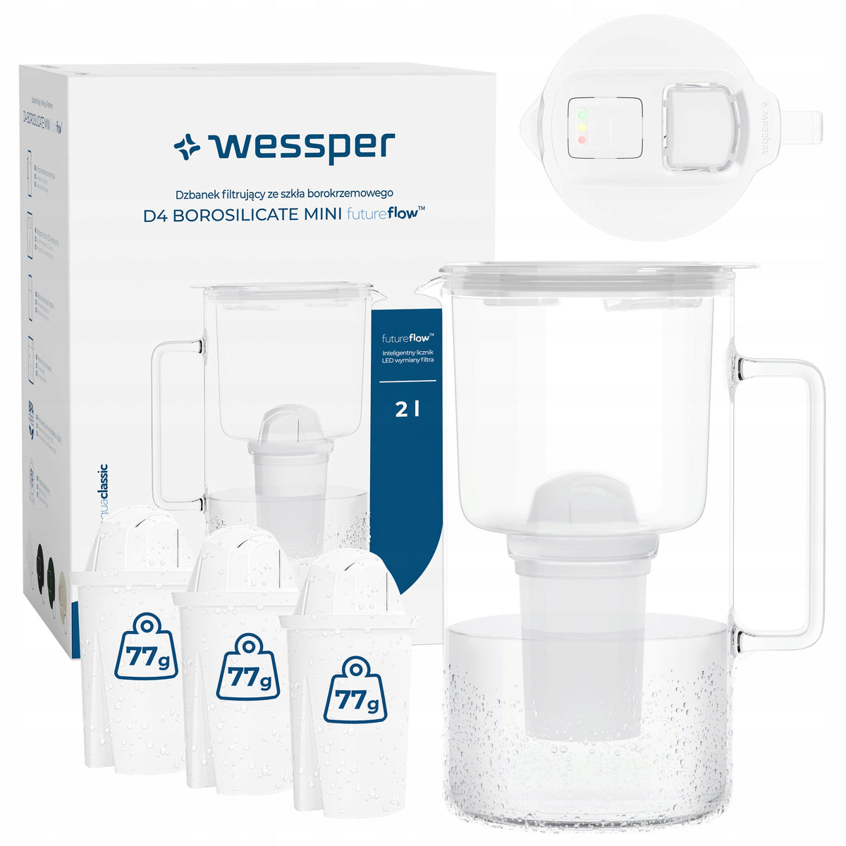 Glass filter jug Wessper D4 BOROSILICATE MINI 2l + 4x filter