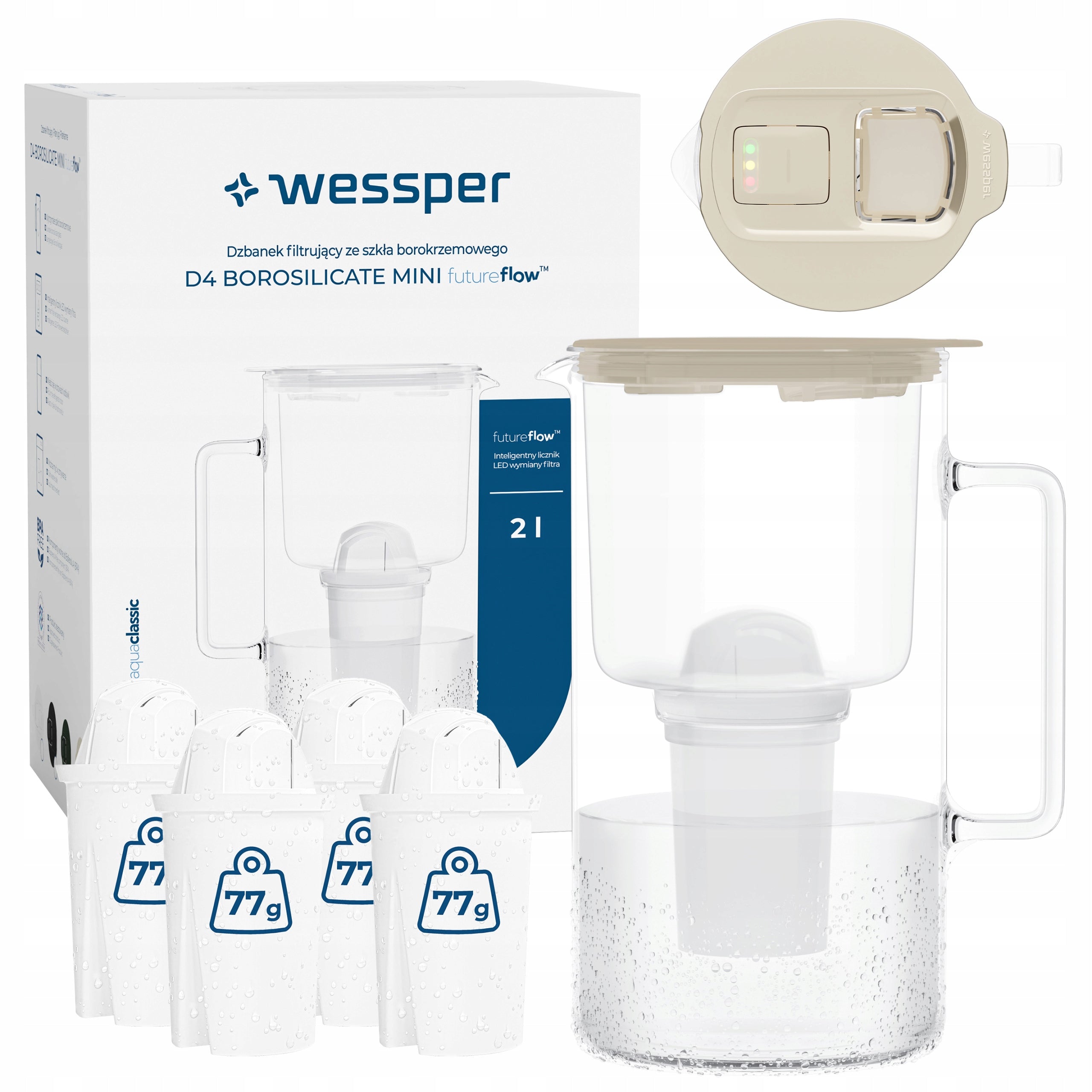 Glass filter jug Wessper D4 BOROSILICATE MINI FF 2l + 5x filter