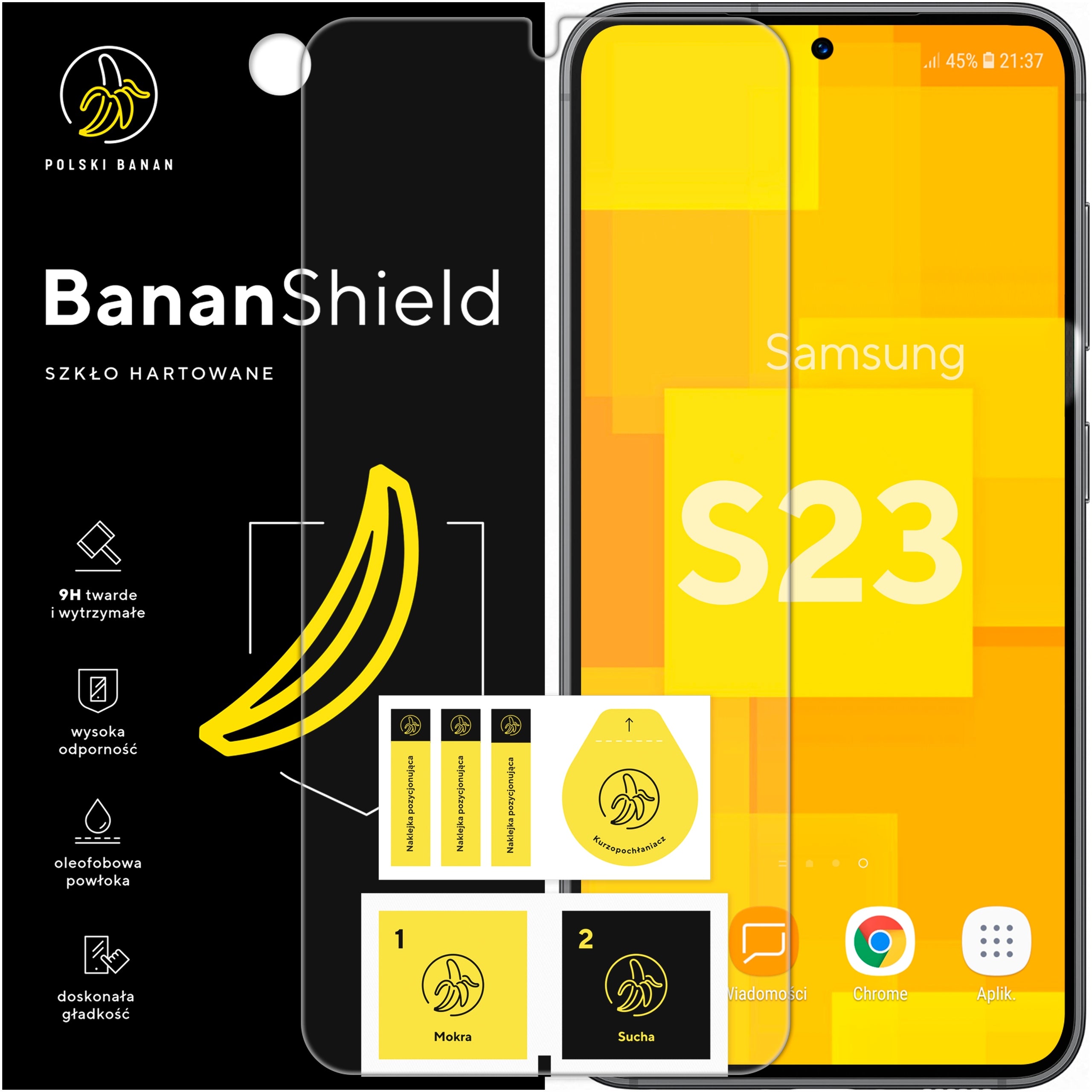 Glass for Samsung S23 tempered 9H, fast protective BananShield