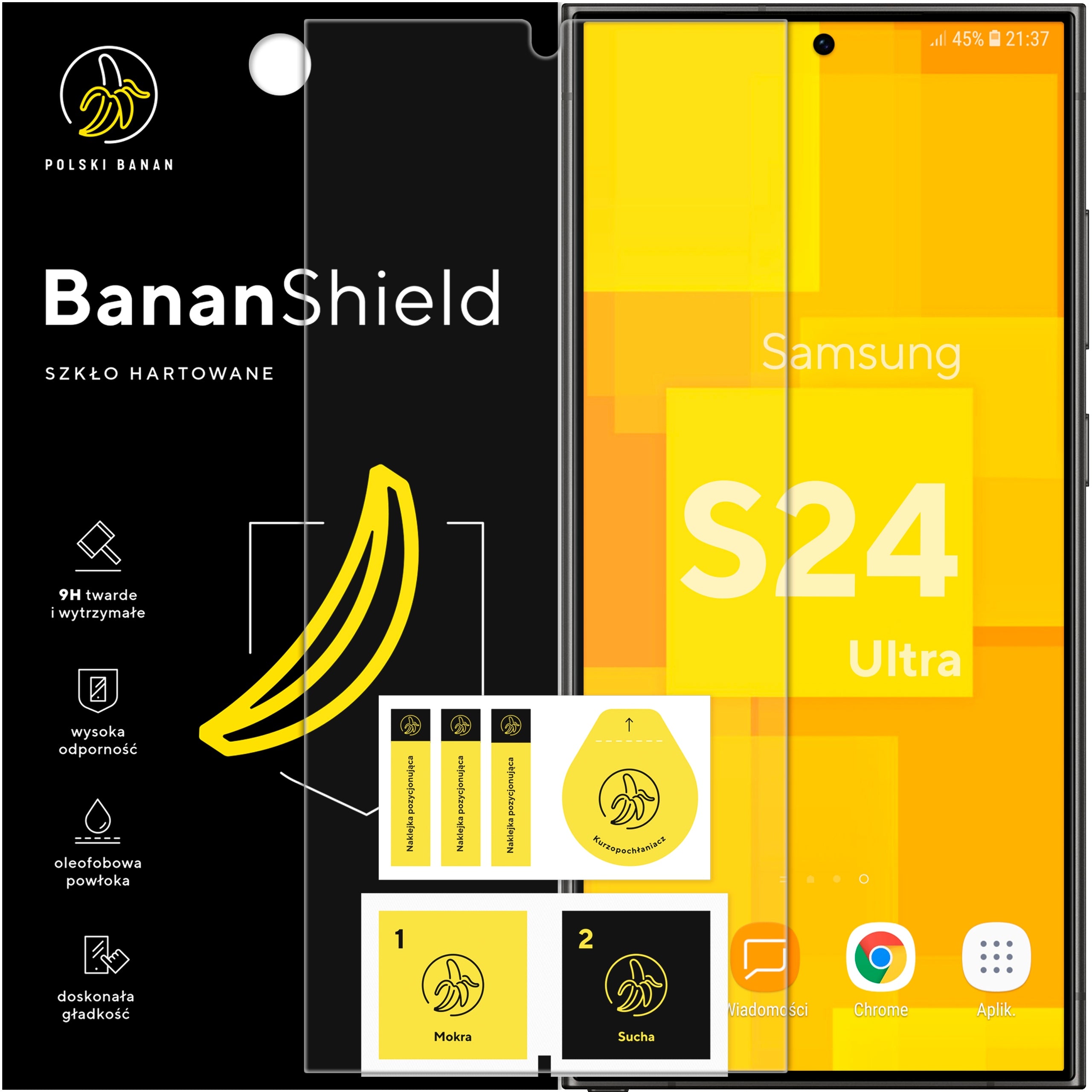 Glass for Samsung S24 Ultra Tempered 9H, Fast Protective BananShield