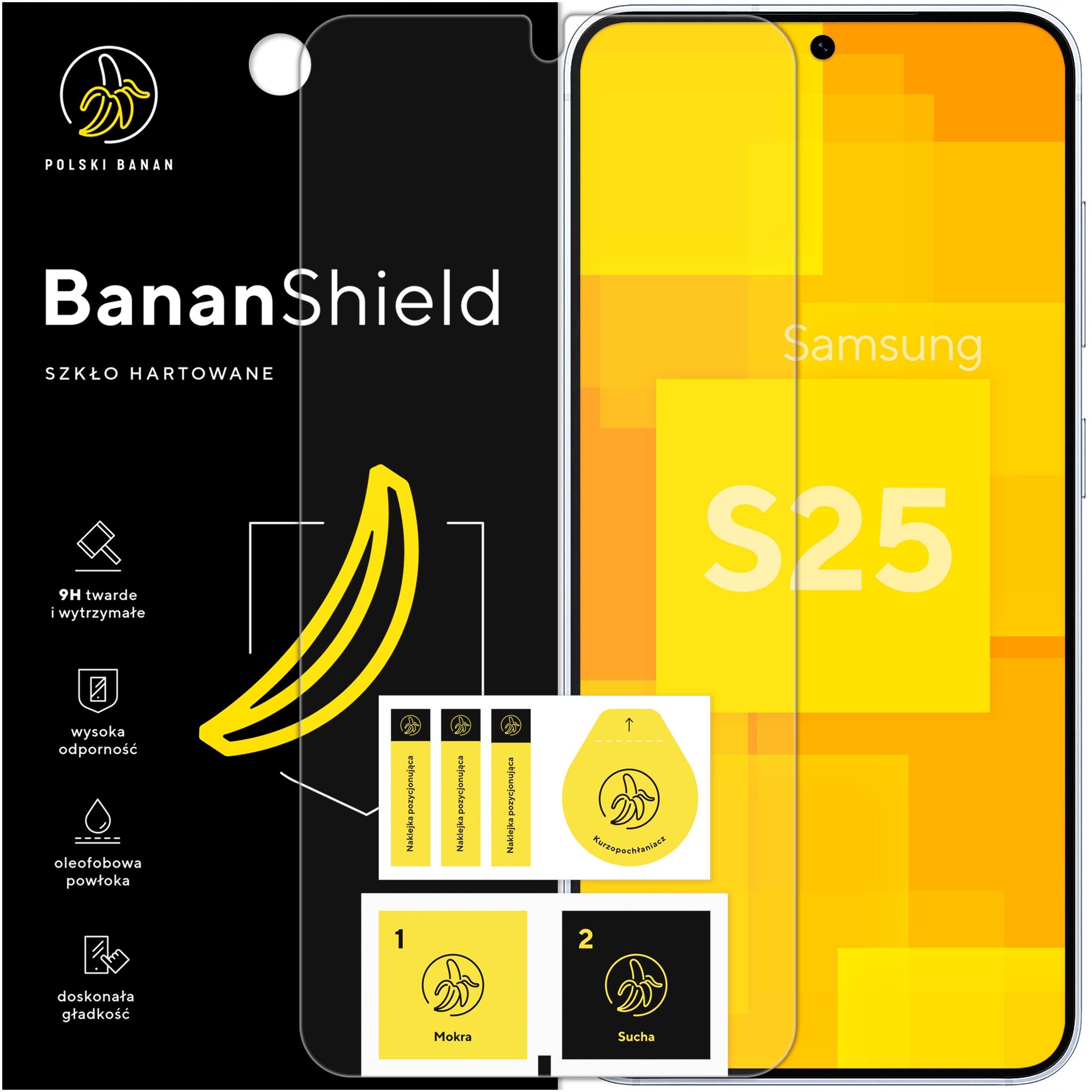Glass for Samsung S25 tempered 9H, fast protective BananShield