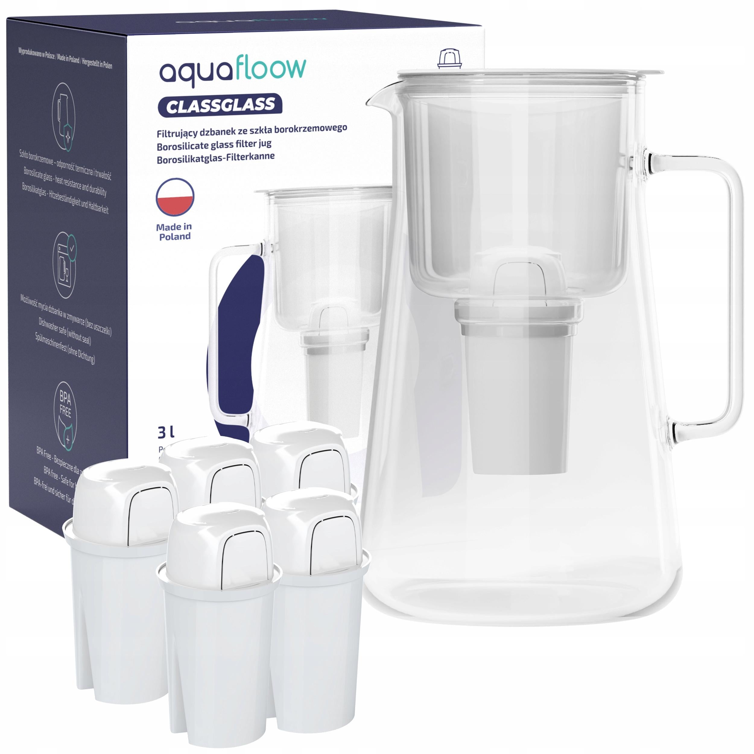 Glass jug AquaFloow ClassGlass 3l white + 6x filter cartridge AquaFloow