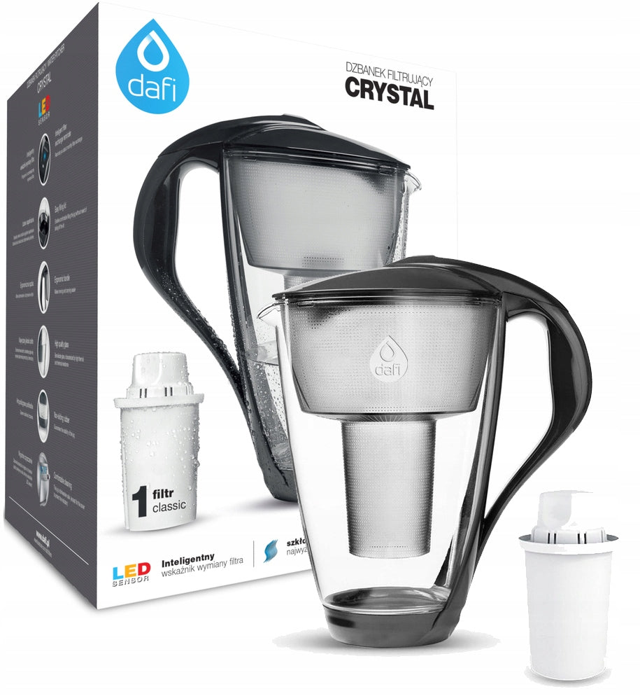 Glass jug DAFI CRYSTAL LED 2L Black + 3 filter Dafi Classic Packaging status original