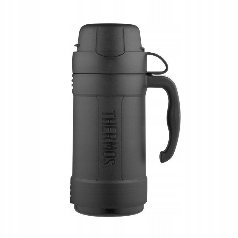 Glass thermos with one cup - black